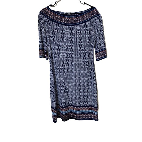 MAX STUDIO Mixed Print Sheath Dress L Blue Stretch Travel Knit - Picture 3 of 11